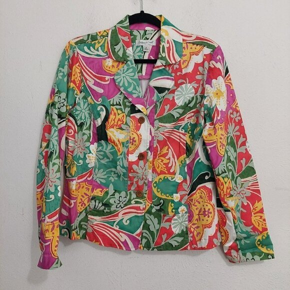 Coldwater Creek Blazer Button Front Jacket Size M Floral Colorful Artsy Retro - Picture 1 of 11